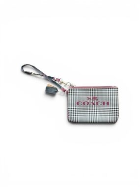 Coach Black & White Plaid Wristlet with Pink Logo Trim